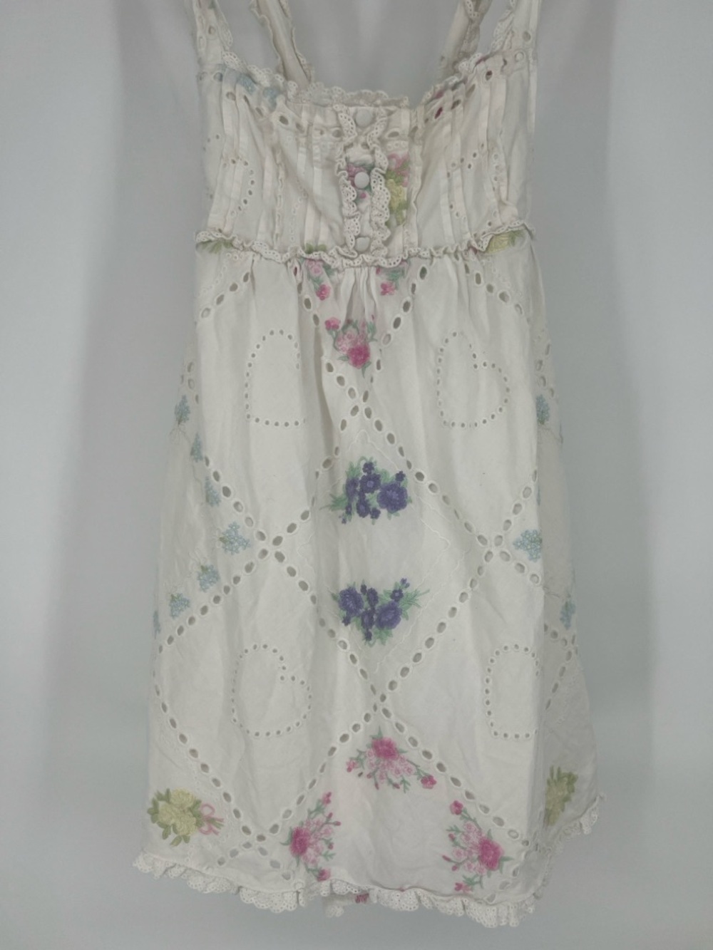 For Love And Lemons Andrea White Eyelet Strappy Mini Dress with Floral Motif L - Picture 3 of 9